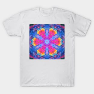 Psychedelic Hippie Flower Pink Yellow and Blue T-Shirt